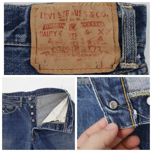 Vintage 60s Levis 501 Shorts Unisex 28 4 Selvedge Big E Button Fly Cut Off